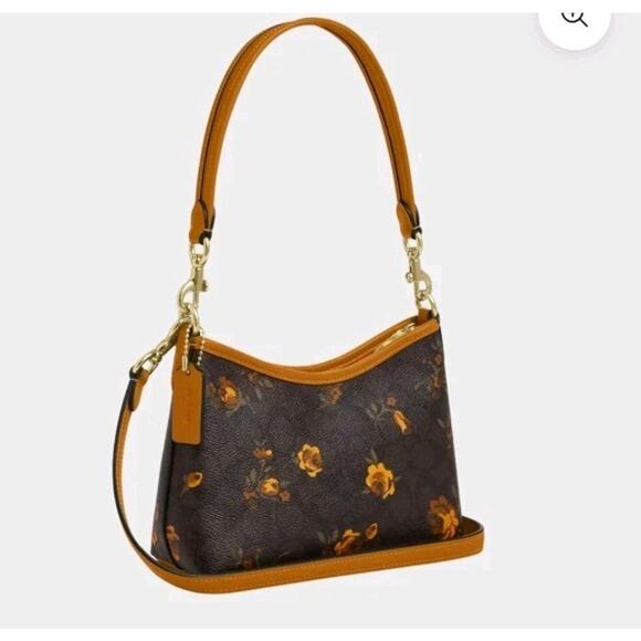 NWT Coach Laurel Small Shoulder Bag With Floral/Flowers Walnut Gold - Picture 2 of 6